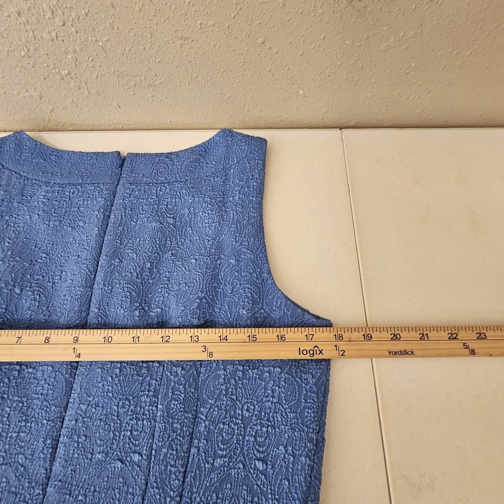 Ann‎ Taylor Dress Womens 8 Blue Sleeveless Jacquard Sheath Elegant Textured - Picture 8 of 11